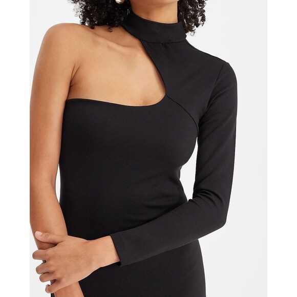 Express Women Asymmetrical Mock Neck One Shoulder Maxi Sheath Dress Black Size S - Picture 3 of 12